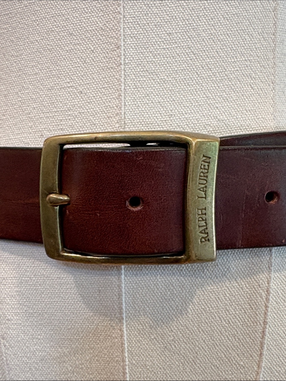 Vintage Ralph Lauren 90s Brown Leather Equestrian Belt Brass Buckle size Medium - Picture 2 of 16